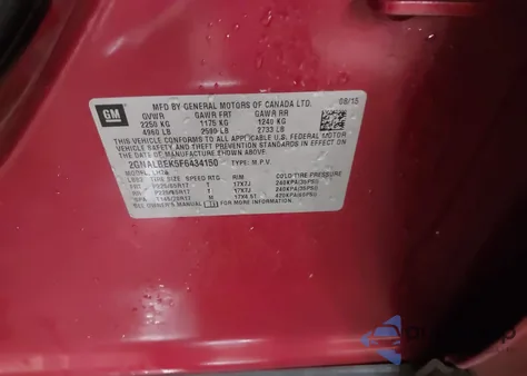 2015 Chevrolet Equinox 1Lt z USA, uszkodzony, nr VIN 2GNALBEK5F6434150